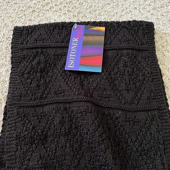 Isotoner Womens Scarf Jet Black Fringe Knit Cozy Winter Fall Textured OS NEW - Picture 2 of 6